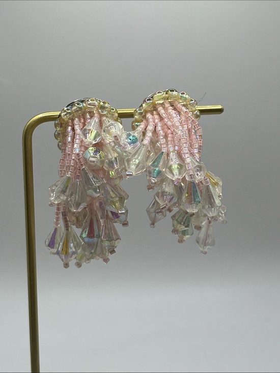 Jewelry - Pink Iridescent Beaded Tassel Earrings